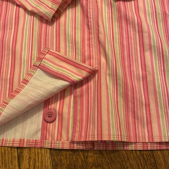 L.L. Bean car coat mackintosh pink stripe L Petite - Picture 6 of 13